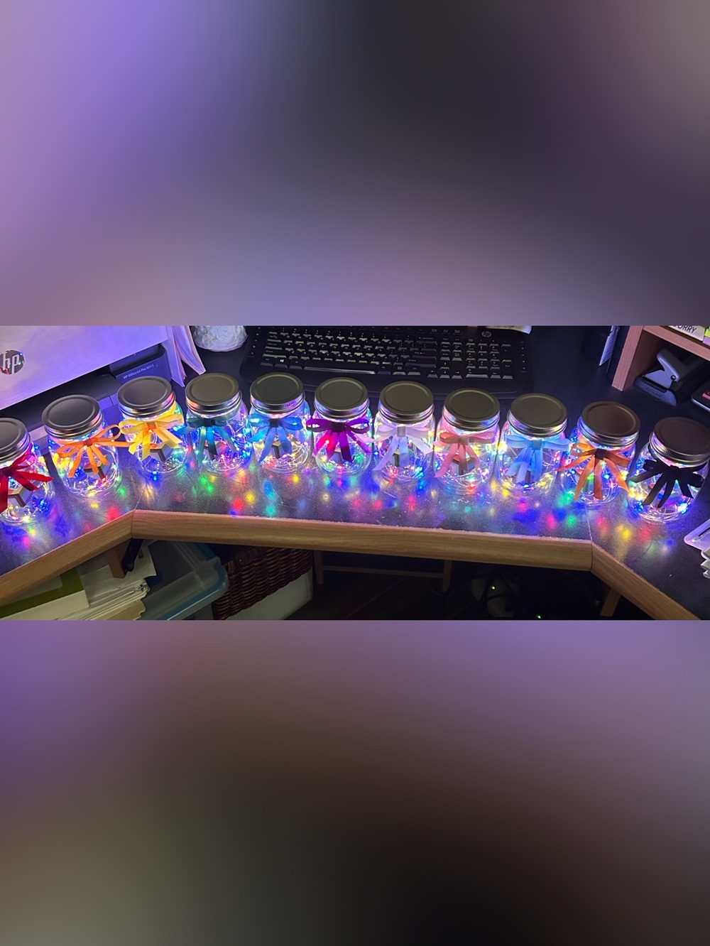 SET OF 11 INCLUSIVE PRIDE FLAG FAIRY-LIGHT JARS/PRIDE RIBBONS & EMBLEMS/HANDMADE